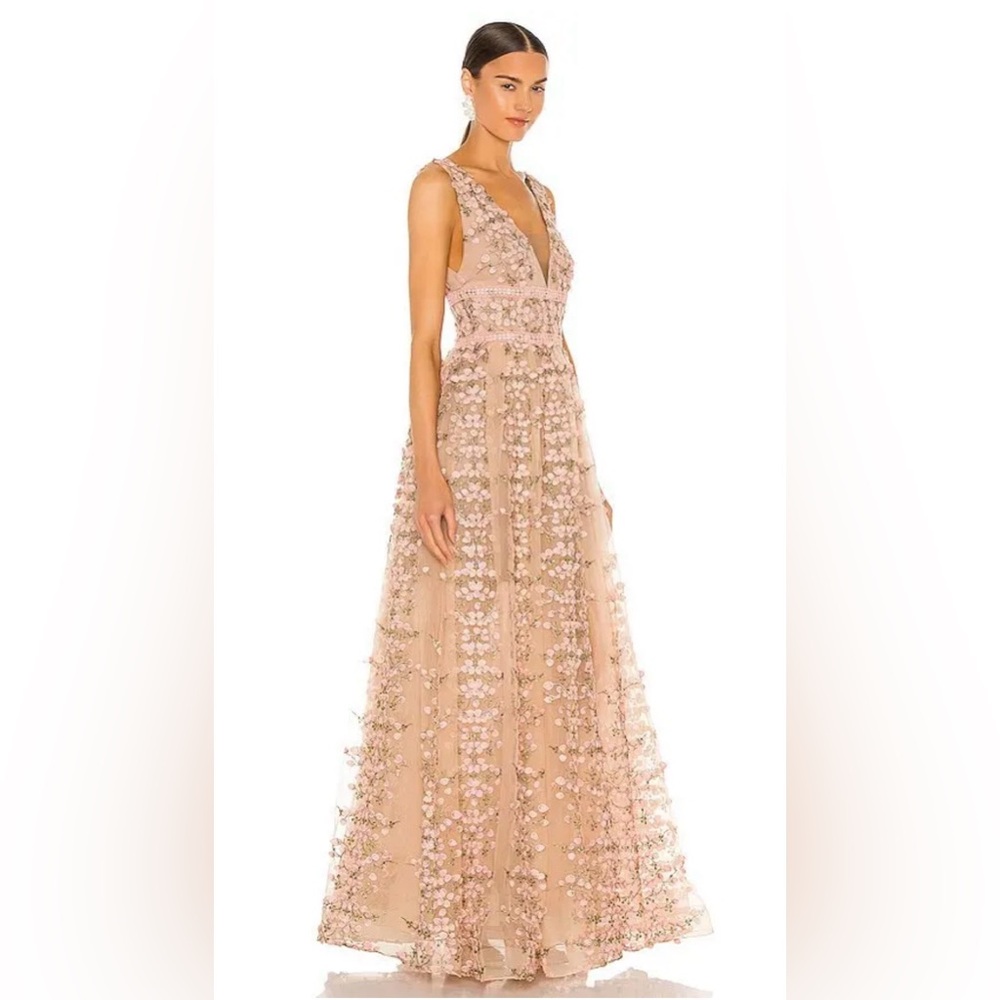 NWOT Bronx and Banco Megan Lace Maxi Dress /Gown in Rose. US Size XS